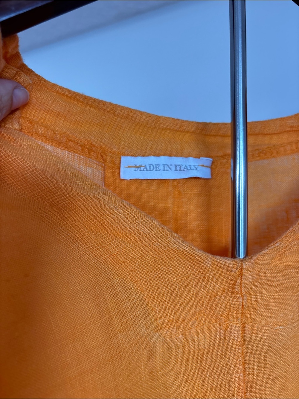 100% Linen Made in Italy Orange Lagenlook Oversized Top L Luxury - Picture 3 of 9